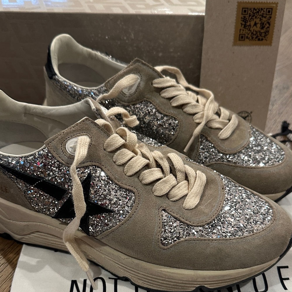 Golden Goose Running Silver Glitter Sneakers